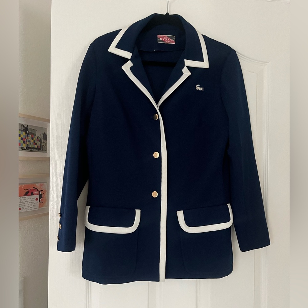Navy Blue Women's Blazer with White Trim